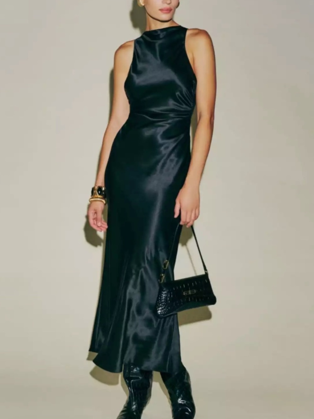 Reformation Casette silk dress black midi open back size 2 - with tags